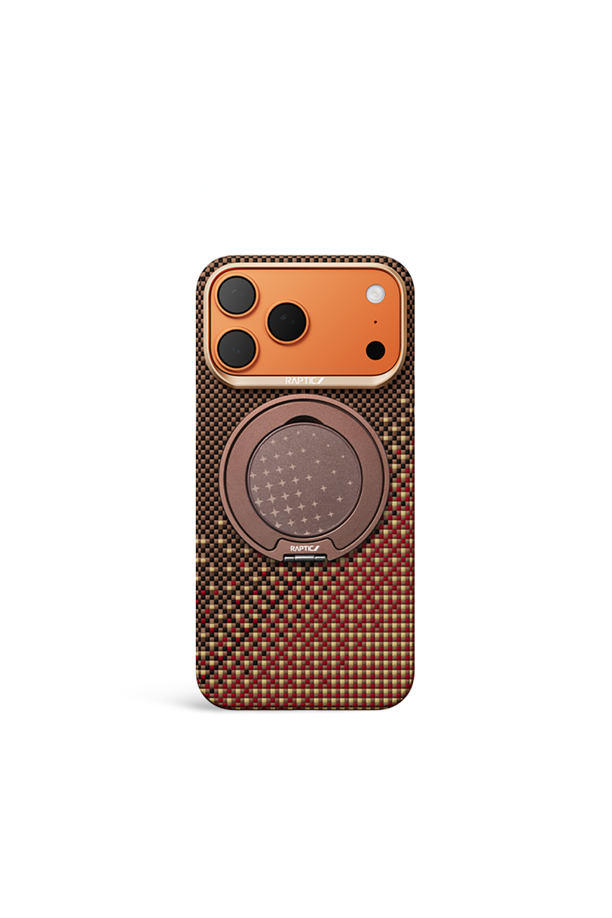 iPhone 17 Pro Max Uyumlu Raptic 2in1 Bundle Kit Aramid Skin Serenity Serisi Stand ve Kahverengi Kılıf