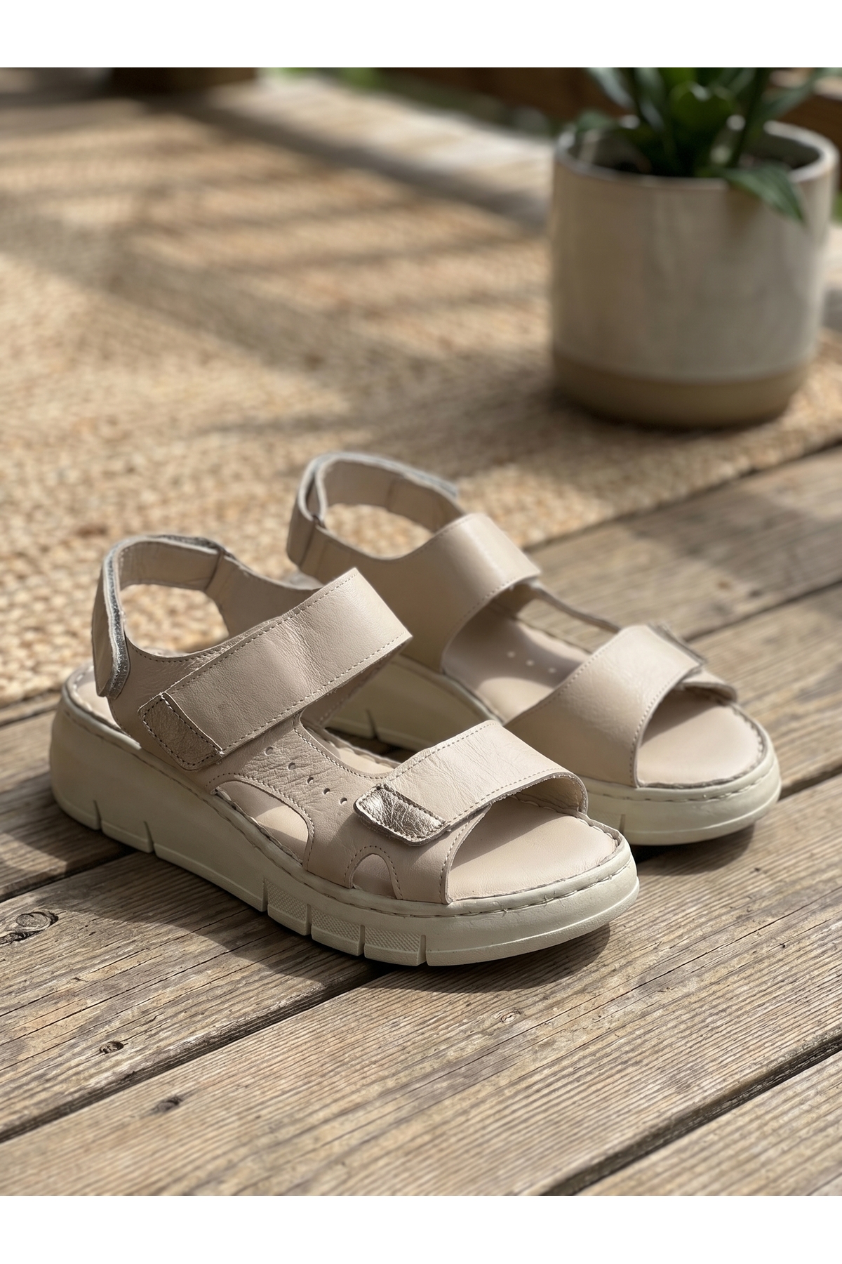 Genuine Leather Women's Orthopedic Sole Velcro Casual Comfortable Summer Sandals Black 25085