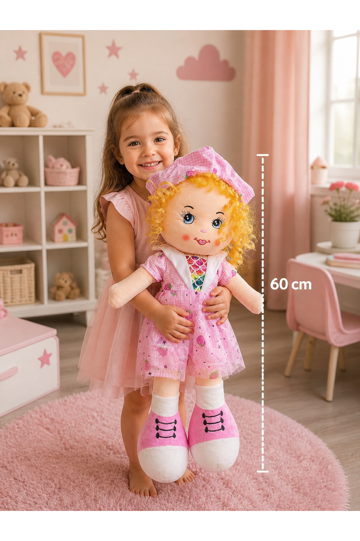 NUNU Bez Bebek Çilek Elbise Desenli Peluş Oyuncak Kız Çocuk İçin