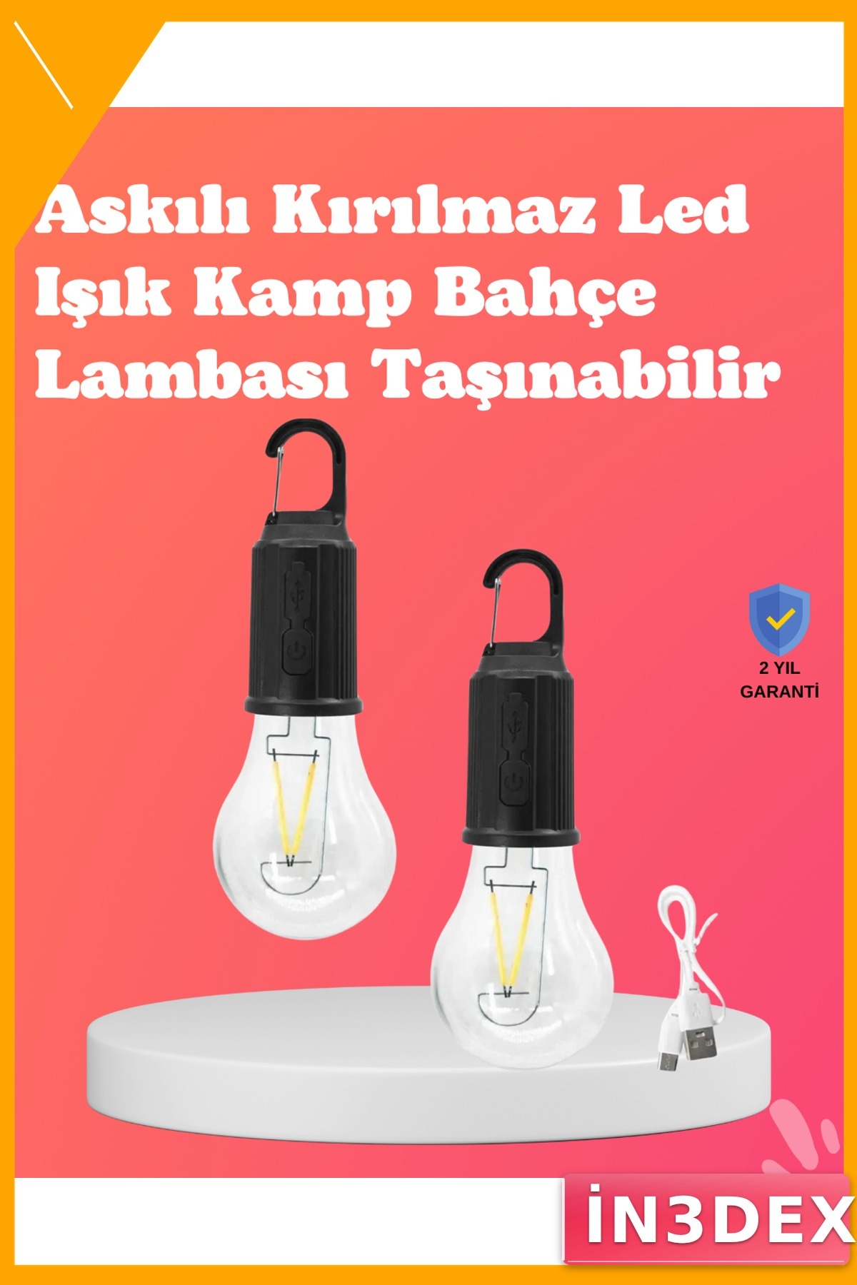 USB Şarjlı Asılabilir Kamp Feneri Su Geçirmez