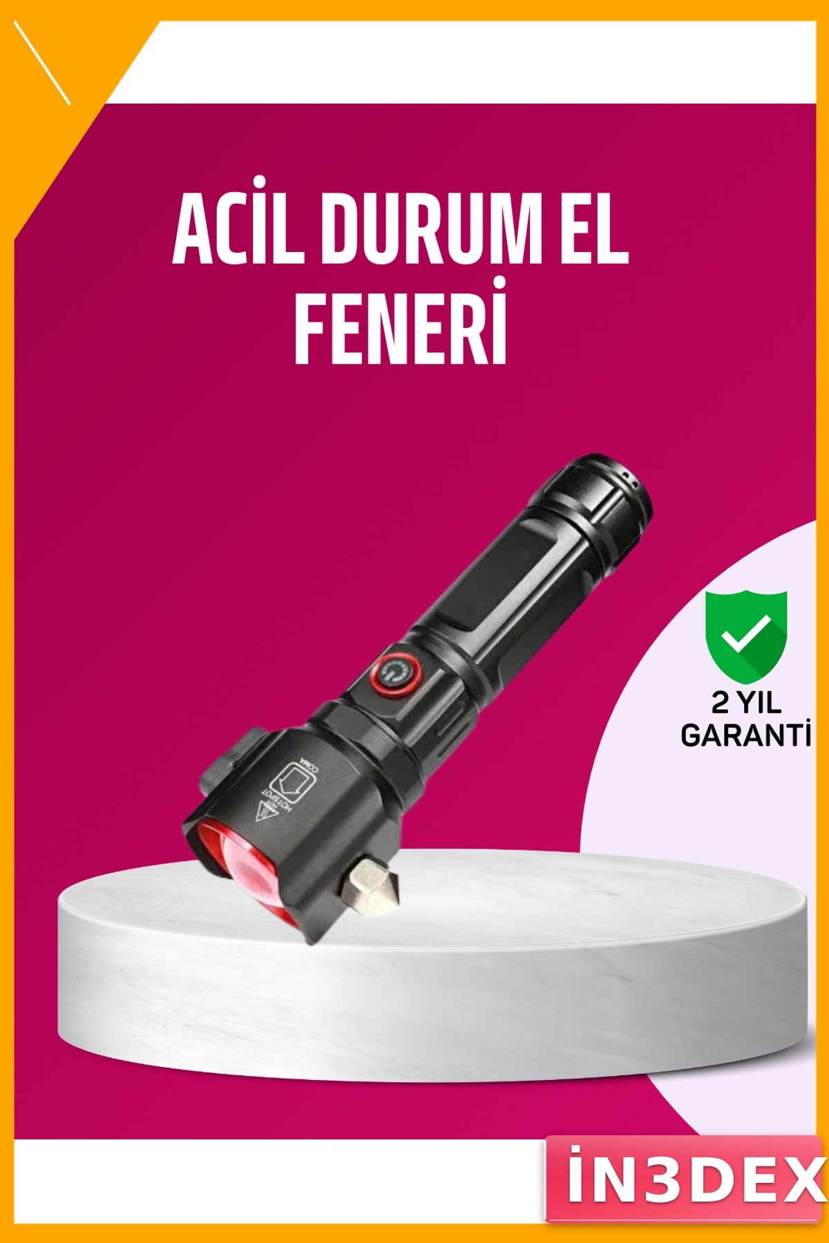 Çok Fonksiyonlu Acil Durum El Feneri LED Çekiç Pusula USB Şarjlı