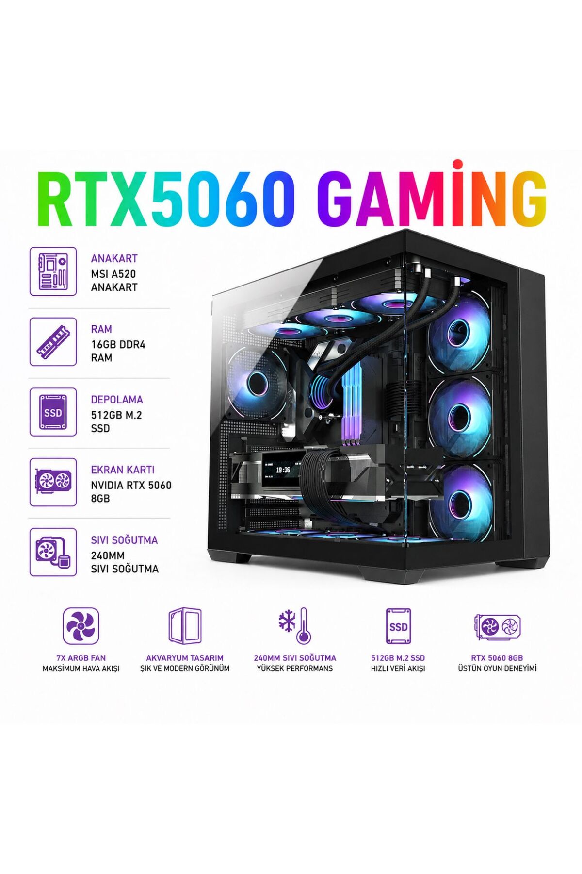 Apphirex Penta X56 Ryzen 7 5700X | 16GB RAM | 512GB M.2 SSD | RTX5060 8GB | Sıvı Soğutmalı Masaüstü Oyun Bilgisayarı