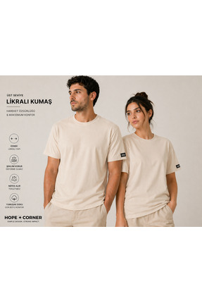 hope corner Unisex Basic Tişört %100 Pamuk Likralı Rahat Kalıp Beyaz