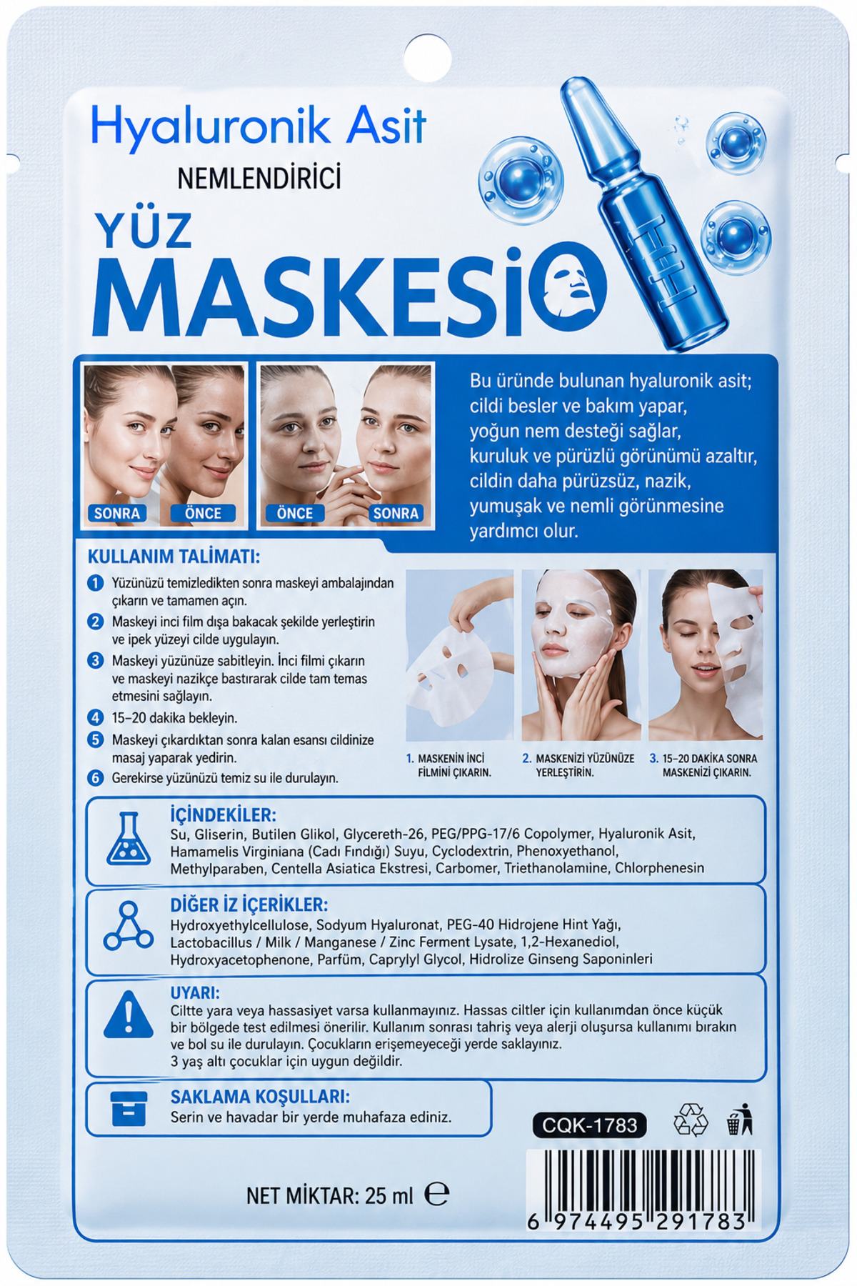 Nemlendirici Yüz Maskesi Hyaluronik Asit Yoğun Nem Işıltı Veren 25 ml — 33HNTFGD83 — تصویر 2 از 3