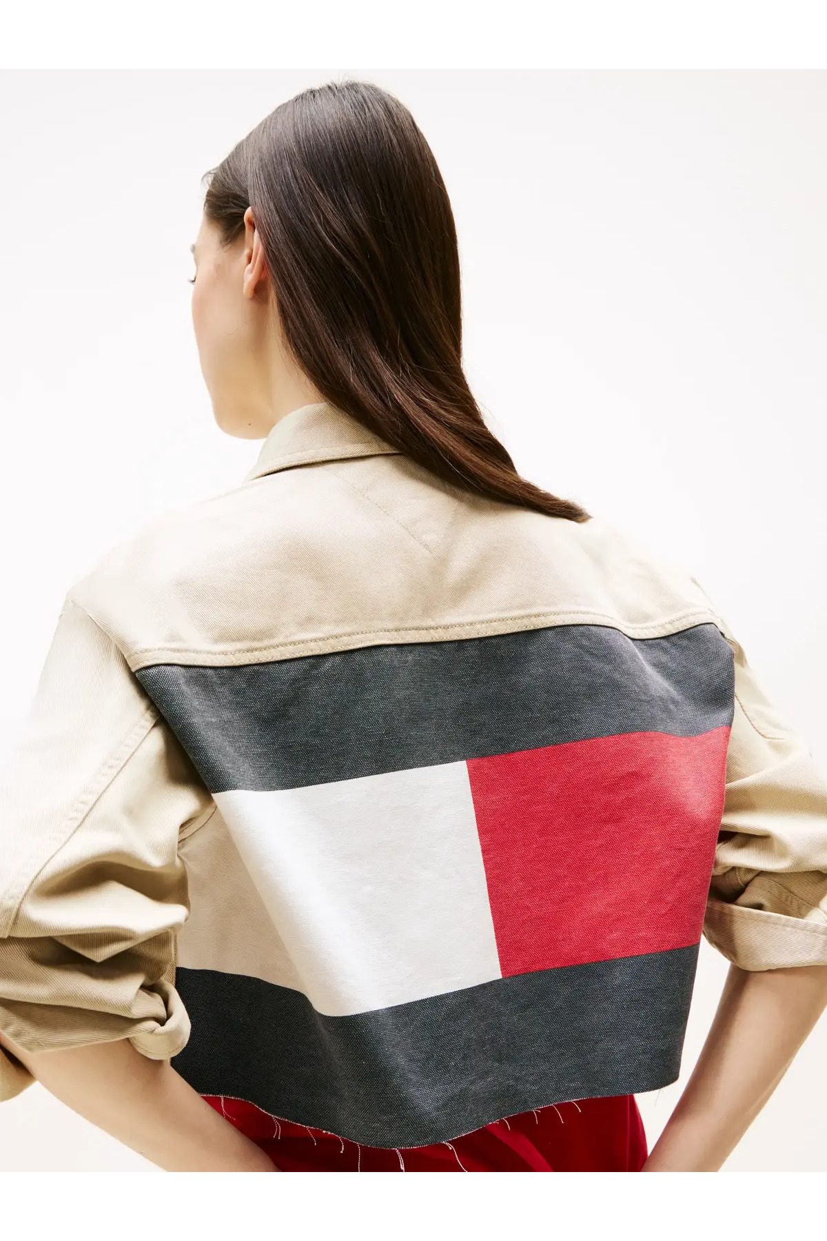 Tommy Hilfiger TJW FLAG TRUCKER JAC, RBV Bej Kadın Kot Ceket görsel 5