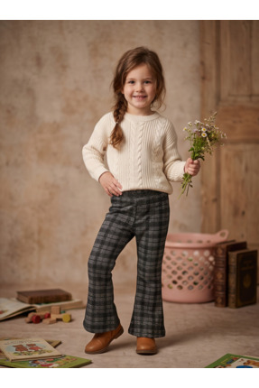 Hoglet Kids Kız Çocuk Ekose İspanyol Paça Pantolon