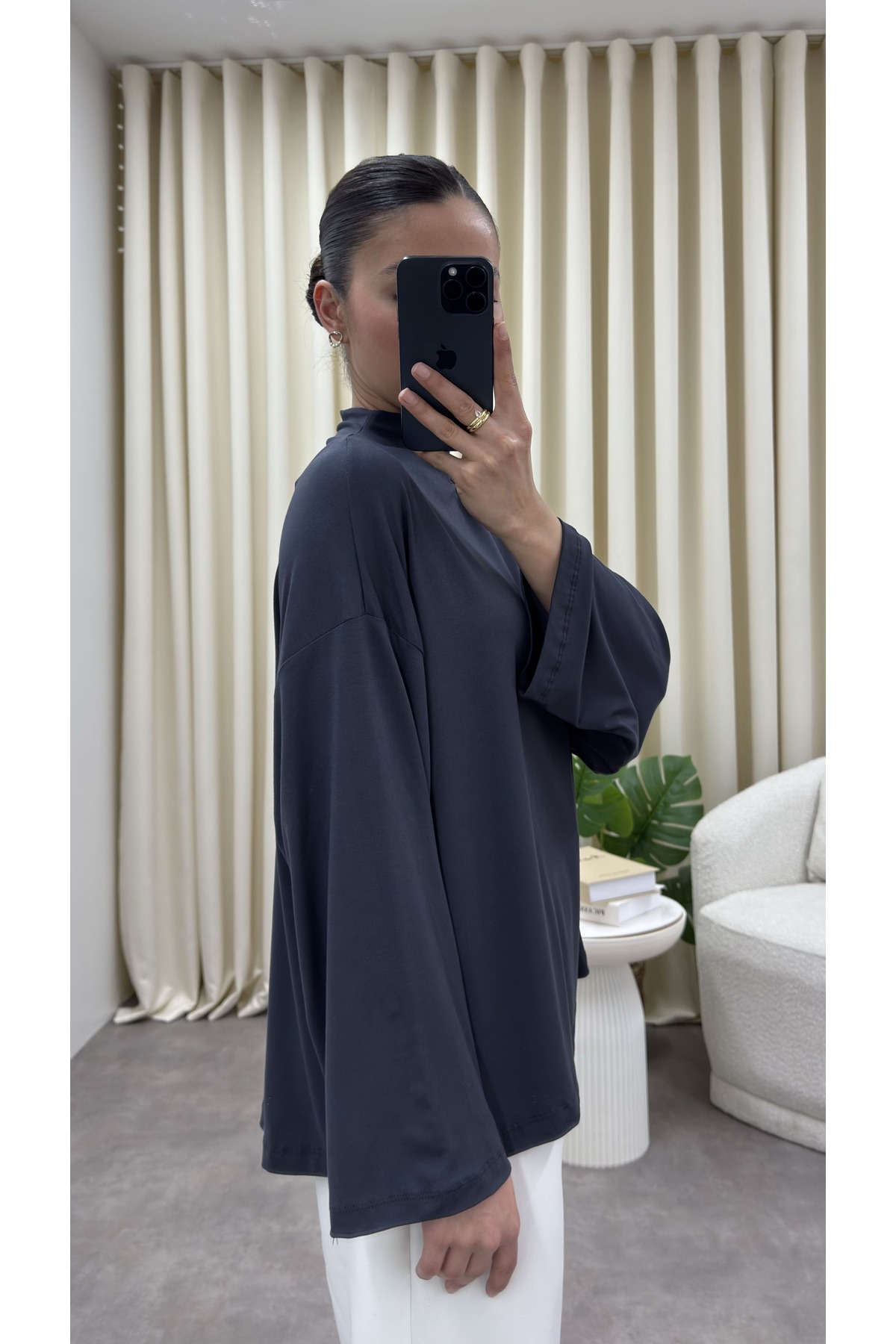 YOUR NAME Dik Yaka Oversize Dökümlü Bluz görsel 3