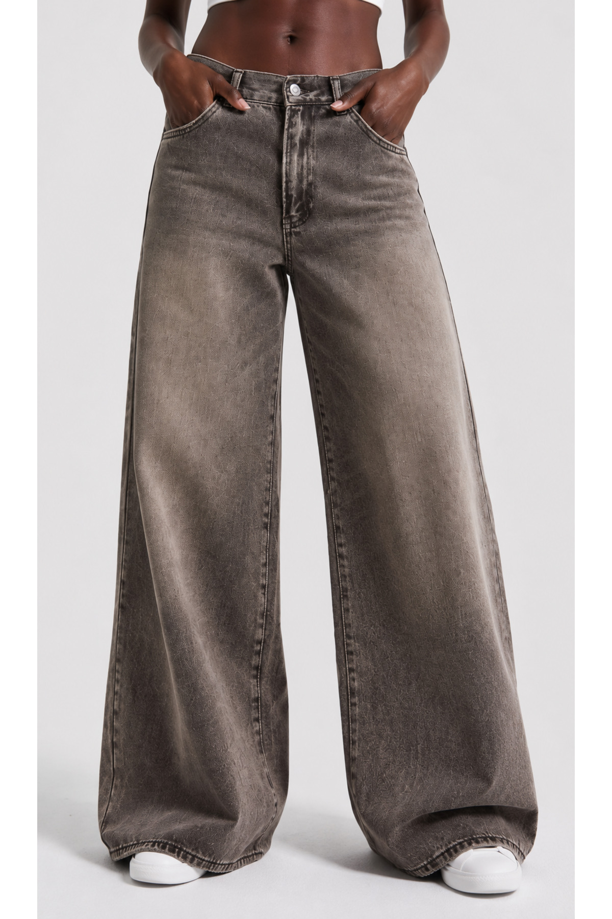 Fro line Women's Coffee Color Baggy 3449_S07 High Waist Denim Pants