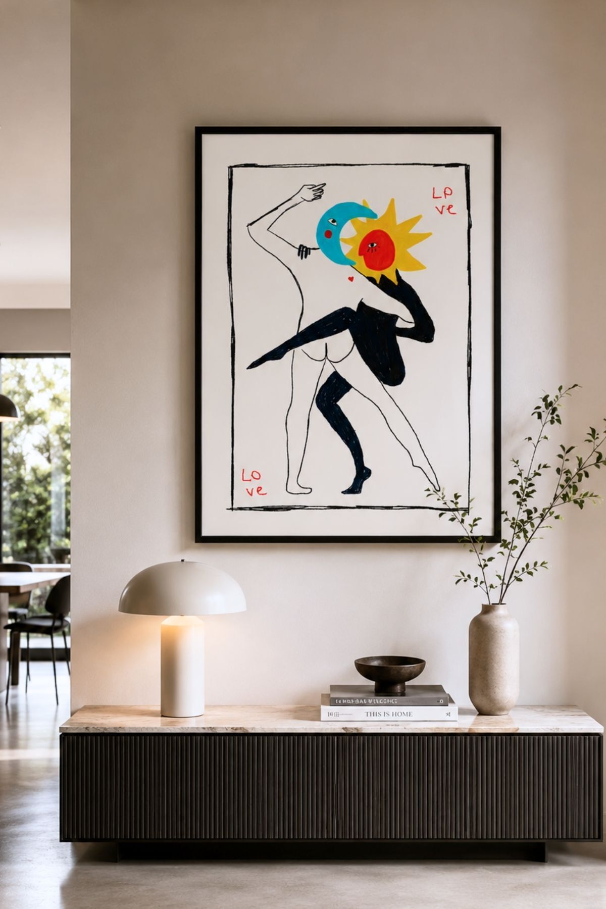 Ay ve Güneş Figürlü Minimal Soyut Poster Sanatsal Duvar Dekoru Çerçevesiz