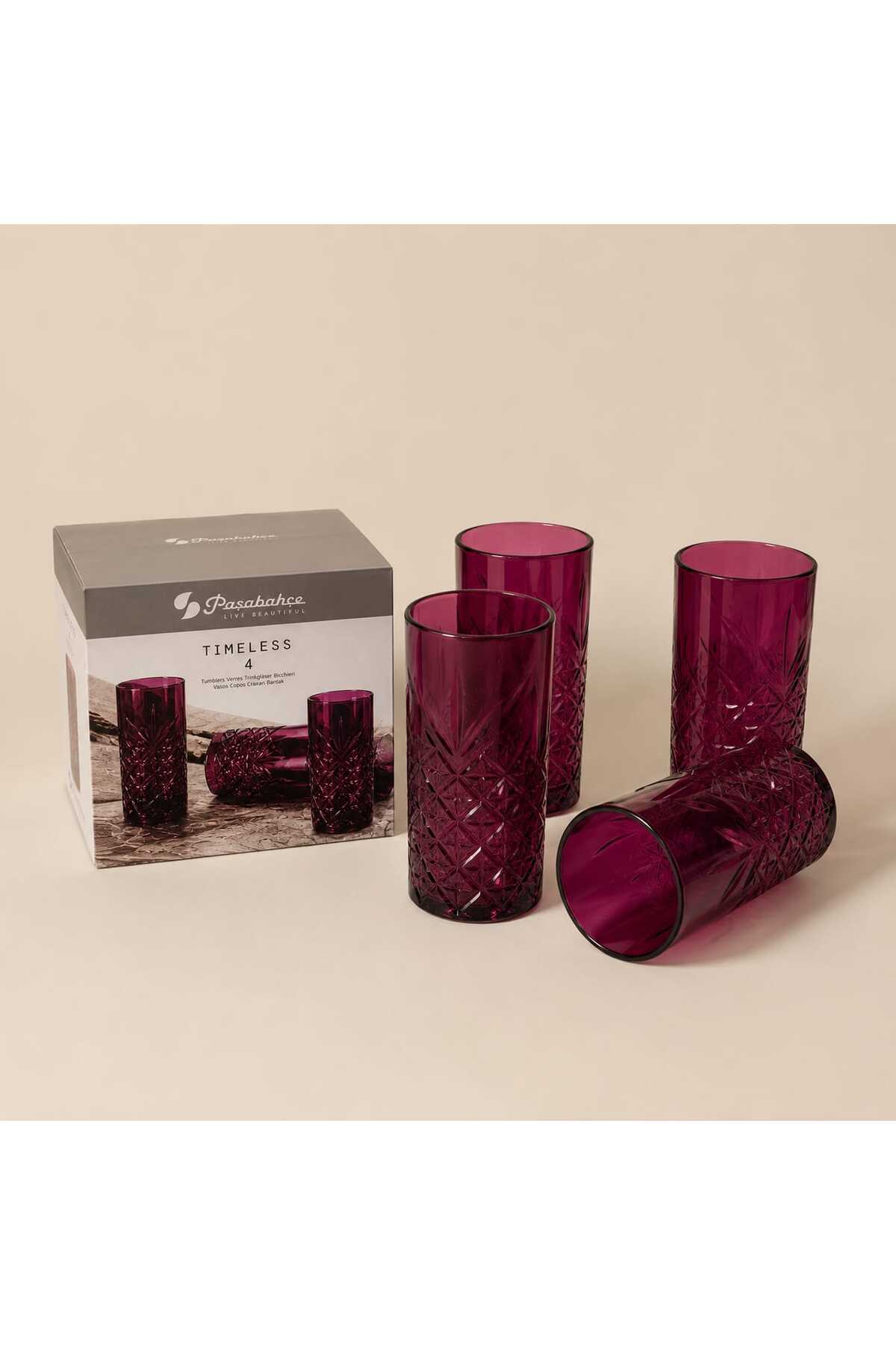 Paşabahçe Timeless Glass Soft Drink Cup Set of 4-52800 - Unique Cherry Rot Color