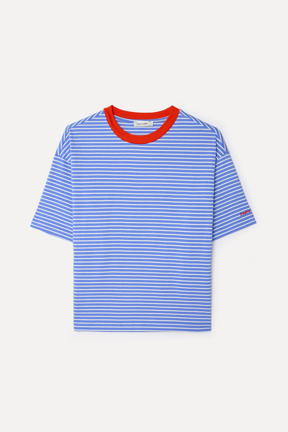 Mudo  Kadın Mavi Çizgili Loose Fit Bisiklet Yaka T-Shirt