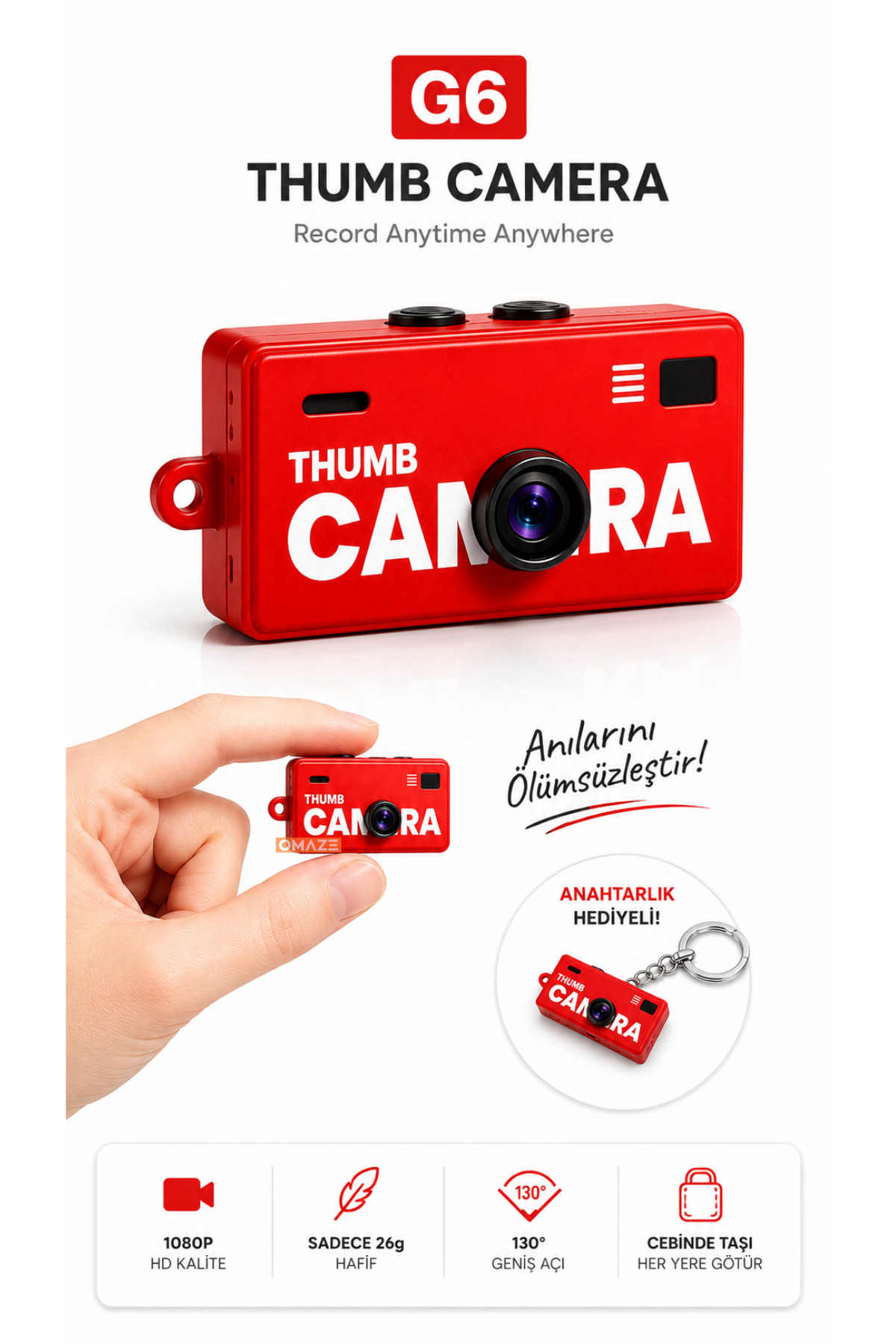 Charm Keychain Retro Digital Video Camera Mini Video Camera with Retro Filter 1080P+12MP