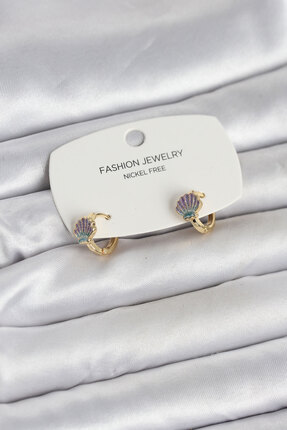 NY JOY Deniz Kabuğu Model Gold Pirinç Çocuk Küpe