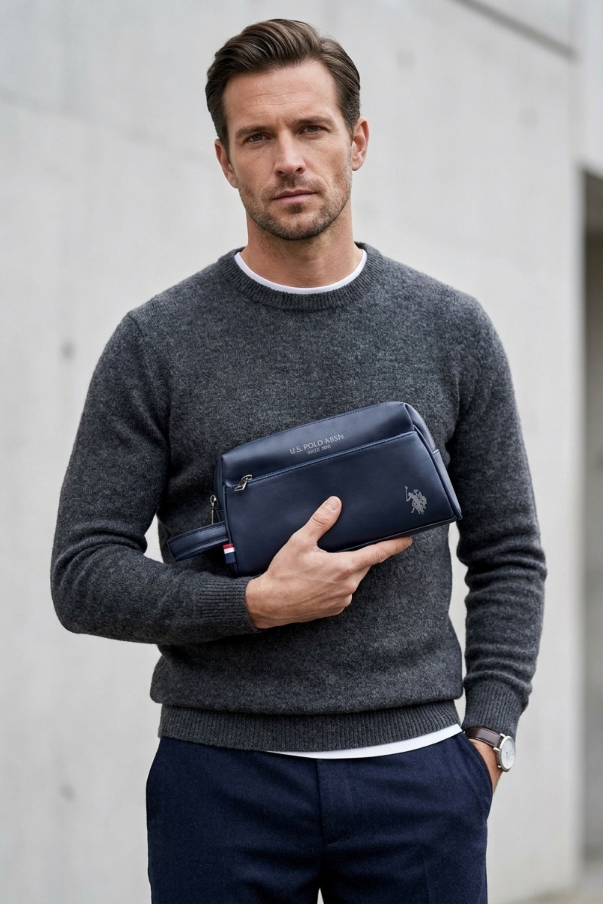 U.S. Polo Assn. 26046-26047 El Portföy El Çantası Clutch Çanta Traş Çantası LACİVERT