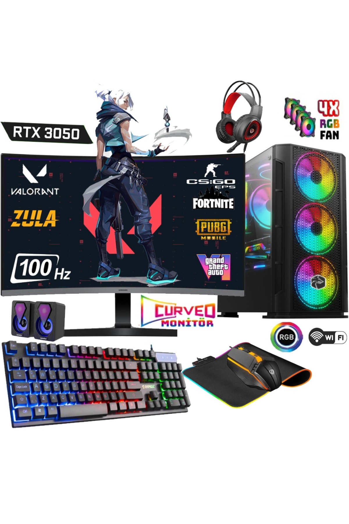 Apphirex Jett X55 Ryzen 5 5500 16GB RAM 512GB M2 SSD RTX3050 24'' 100Hz Curved Masaüstü Oyun Bilgisayarı Hazır Sistem