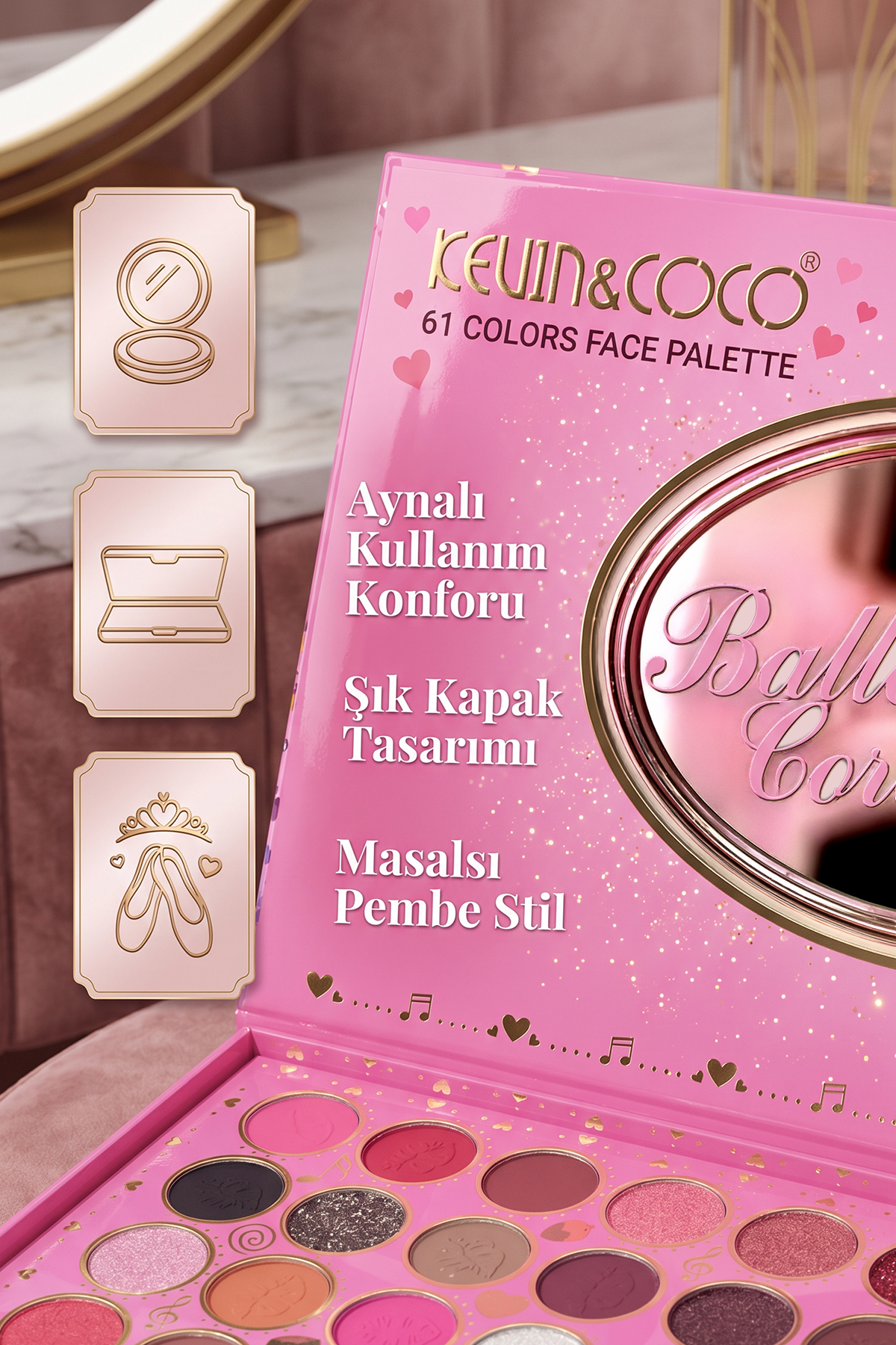 Aynalı 61 Renkli Alt Çekmeceli Simli Mat Far ve Yüz Makyaj Paleti — 02488-2 — تصویر 7 از 7