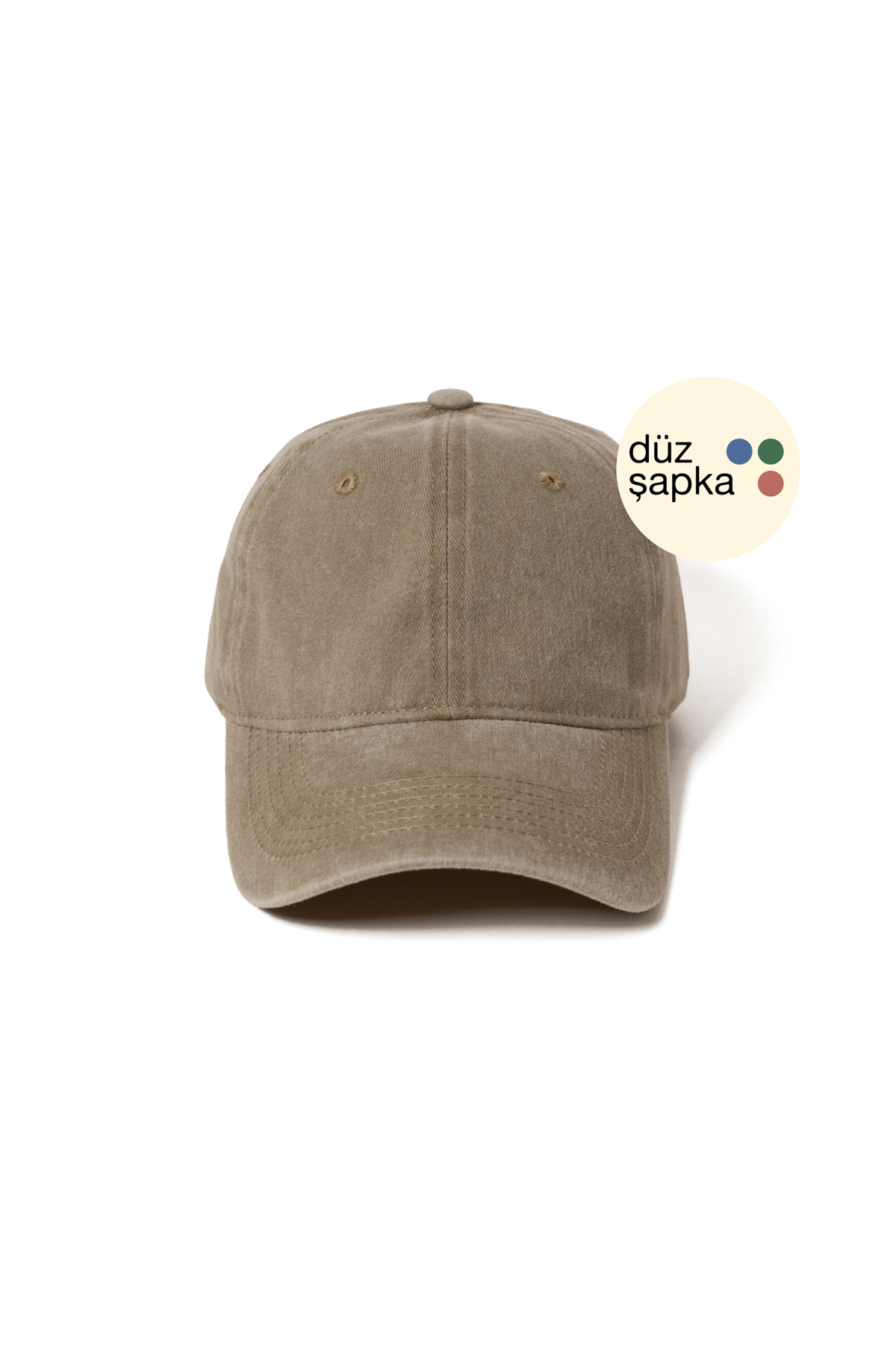düz şapka studio Düz Şapka | Koyu Bej Yıkamalı Kep Şapka - Minimalist, Logosuz ve Yazısız görsel 2