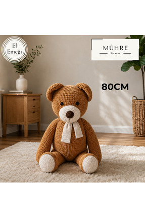 mühre 80cm Büyük Boy Sevimli Ayıcık El Emeği Örgü Peluş Oyuncak Kadife İp Ami...