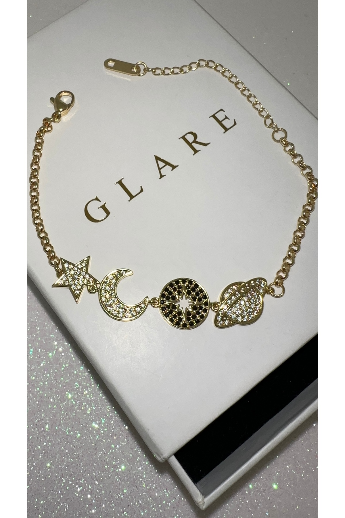 GLARE JEWELRY CO Uzay Satürn Ay Yıldız Detaylı Pinterest Paslanmaz Çelik Bileklik(kolyesi mevcut)