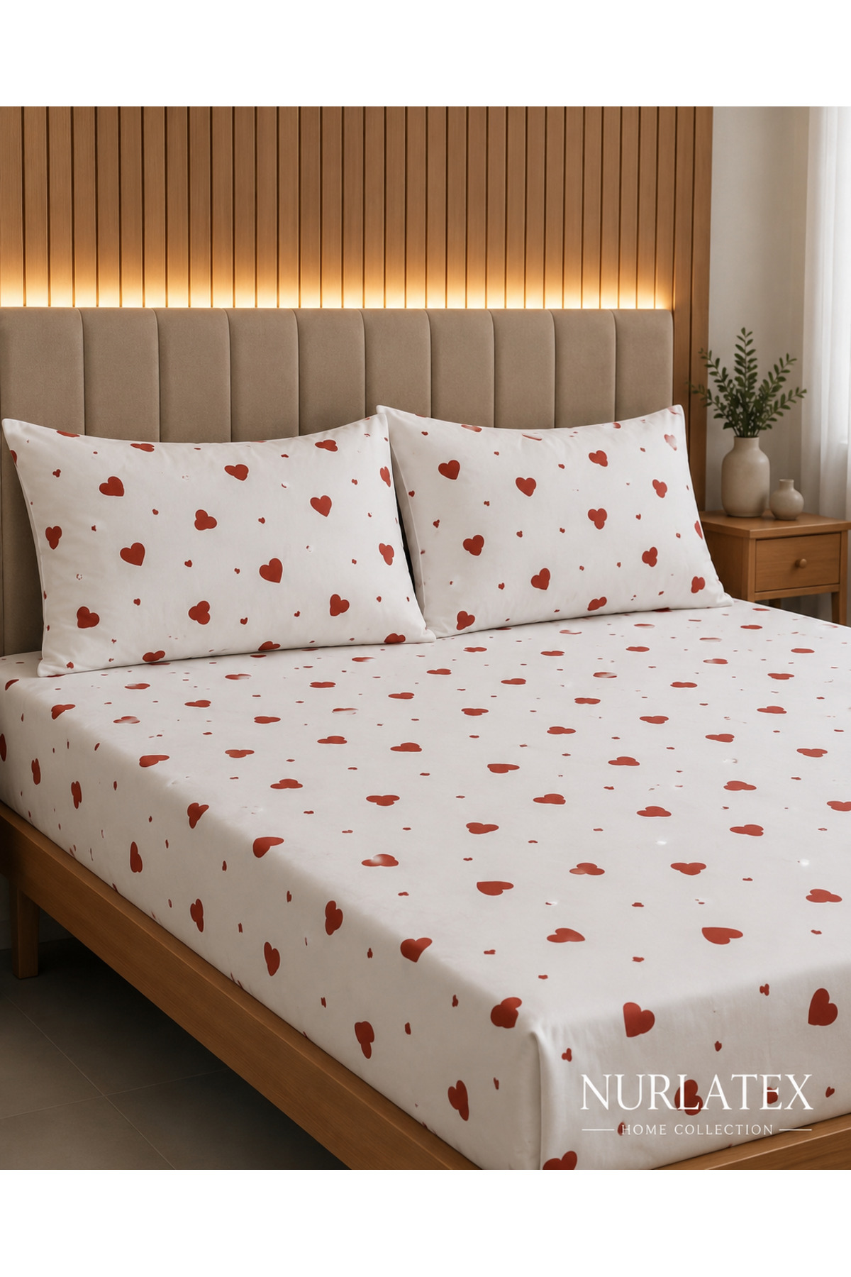 Red Heart Plus Size Elastic Bed Sheet Set 180x200 3-Piece