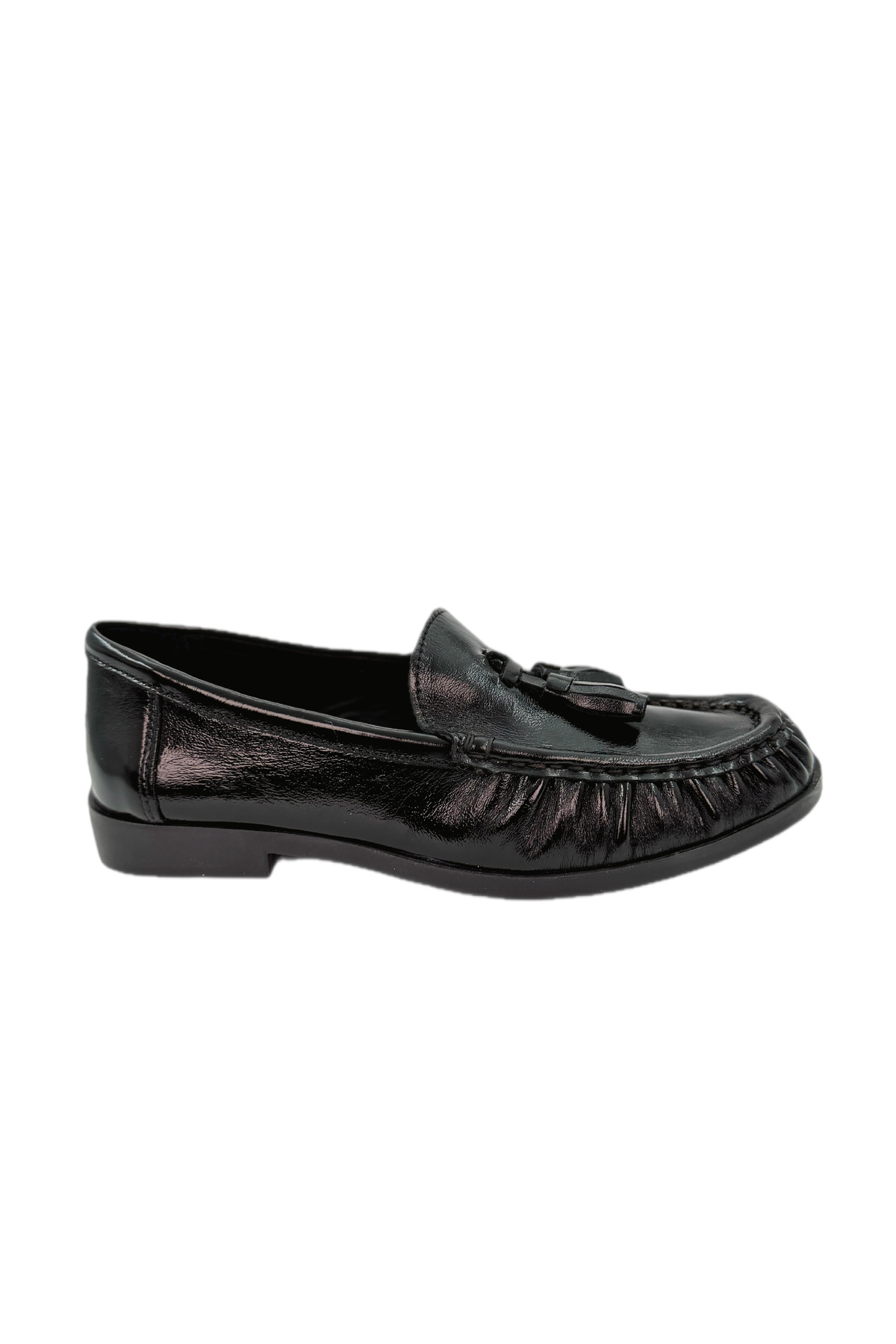 the corleone Kadın Siyah Rugan Loafer Ayakkabı Püsküllü Günlük Şık Model görsel 5