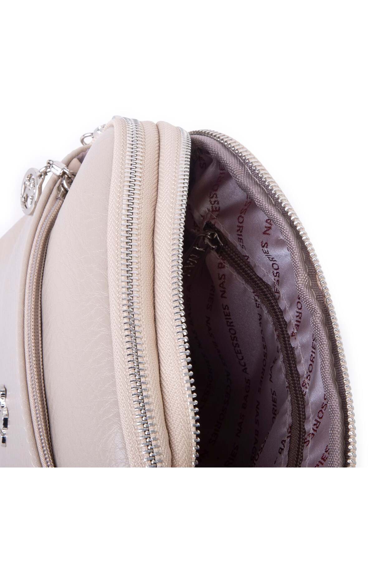 Nas Bag Kadın Günlük Sade Şık Çok Gözlü Çapraz Çanta (23x14 cm) Kum Victoria görsel 2