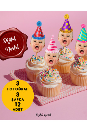 Dijital Nostal Kişiye Özel Cupcake Pasta Dekor Süslemesi 12 Adet Doğum Günü I...