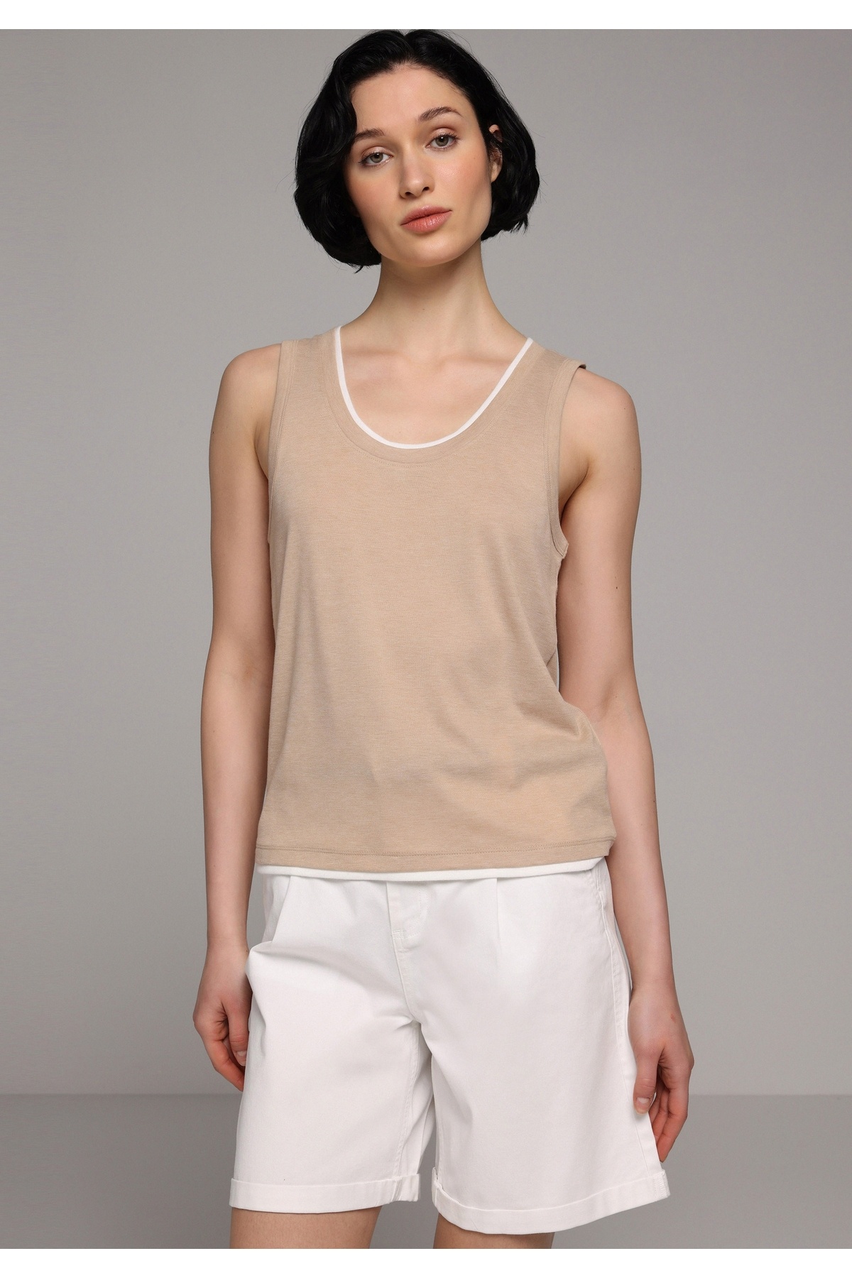 Slim Fit Kadın Bej Atlet