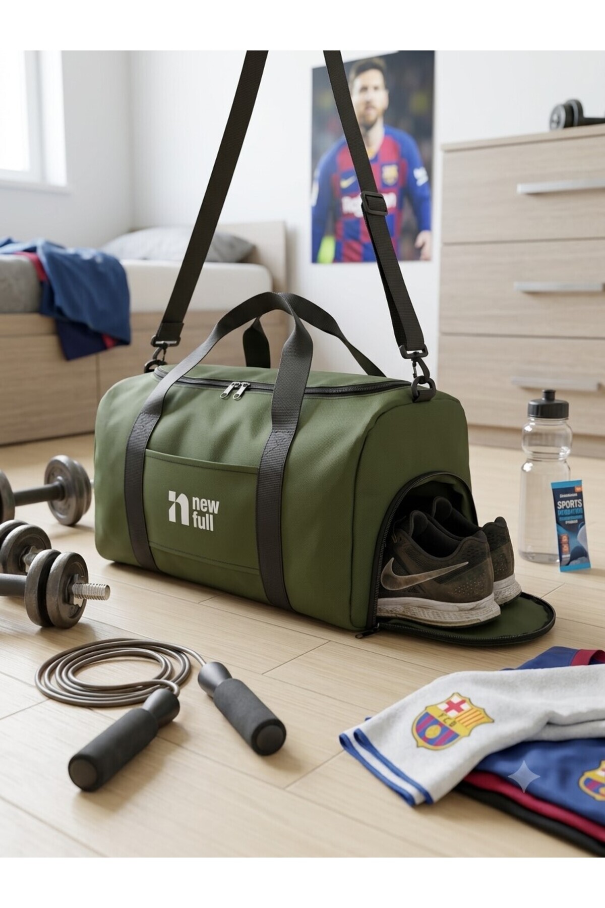 NEWFULL SPORT AYAKKABI BÖLMELİ ASTARLI SU GEÇİRMEZ SEYAHAT VE SPOR ÇANTASI-ORTA BOY görsel 2