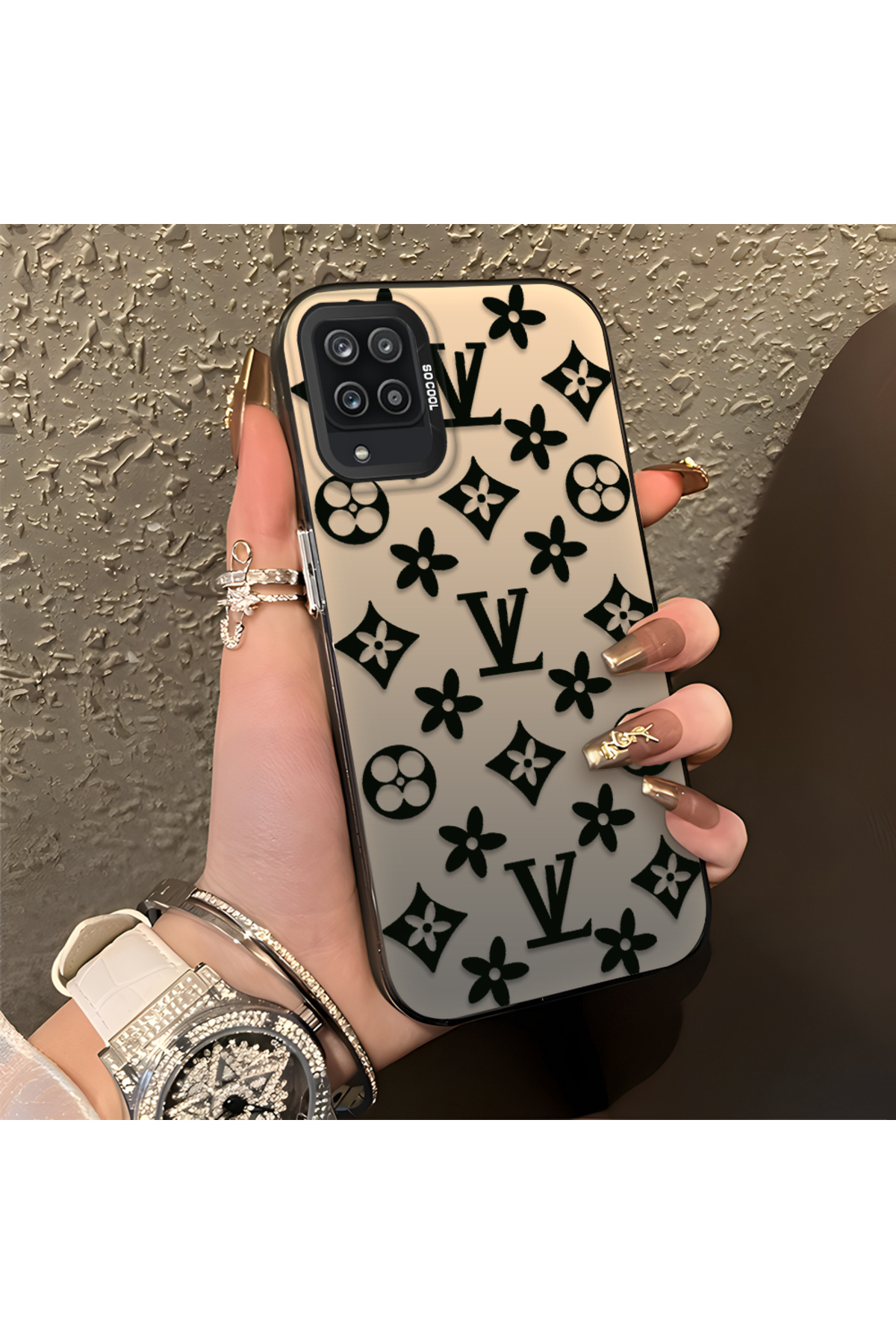 Samsung Galaxy A12 Compatible Silicone Edge Hard Back Case Couple Phone Case Brand Pattern