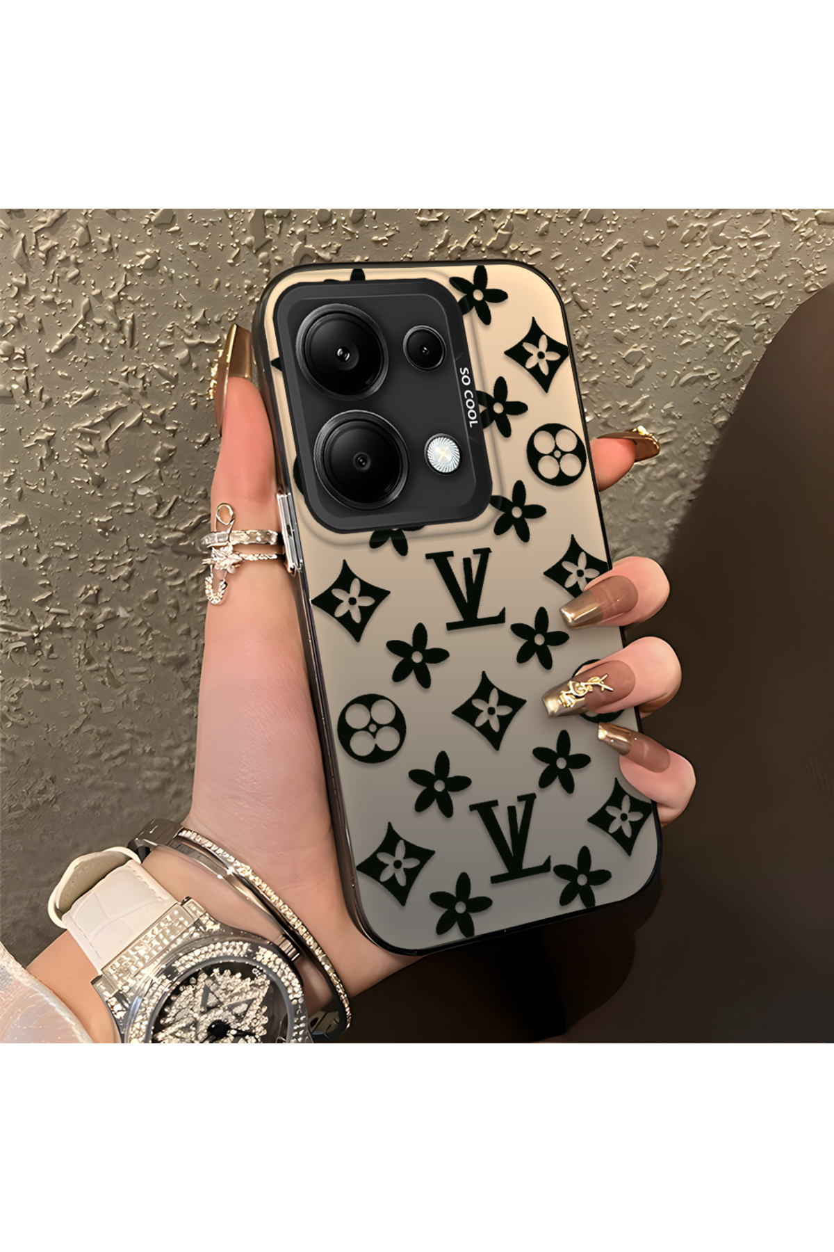 Redmi Note 13 Pro 4G Compatible Silicone Edge Hard Back Case Couple Phone Case Brand Pattern
