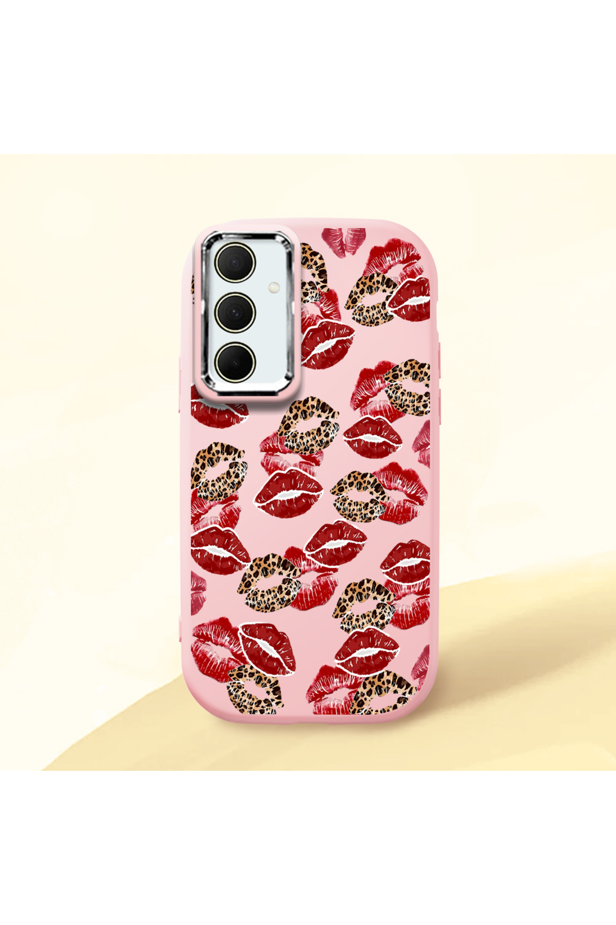Samsung Galaxy A35 Compatible Case camera protector Pink Silicone Couple Phone Case with Kiss Pattern