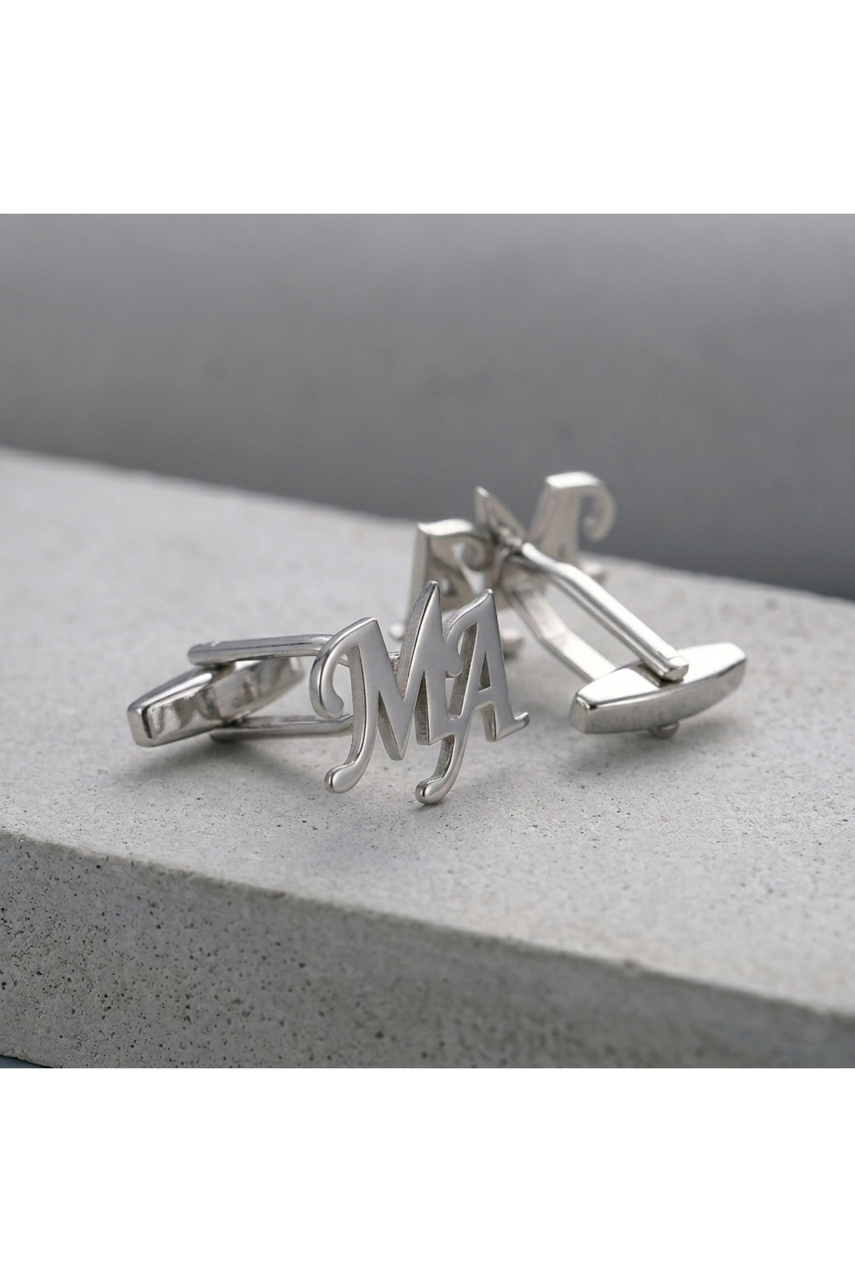 Steel Art Kuyumculuk Gümüş Kaplama 2 Harfli Kol Düğmesi Damat Hediyesi Düğün Nişan Kişiye Özel görsel 3