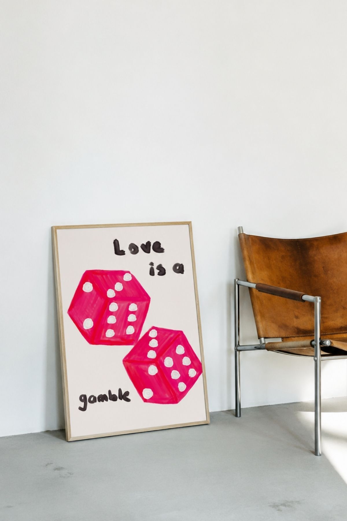 Pembe Zar İllüstrasyonlu Modern Tipografik Poster Çerçevesiz