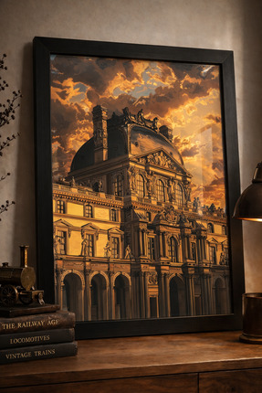 Bourdua Design Louvre Alacakaranlığı | Paris Mimari Duvar Sanatı Ahşap Çerçev...
