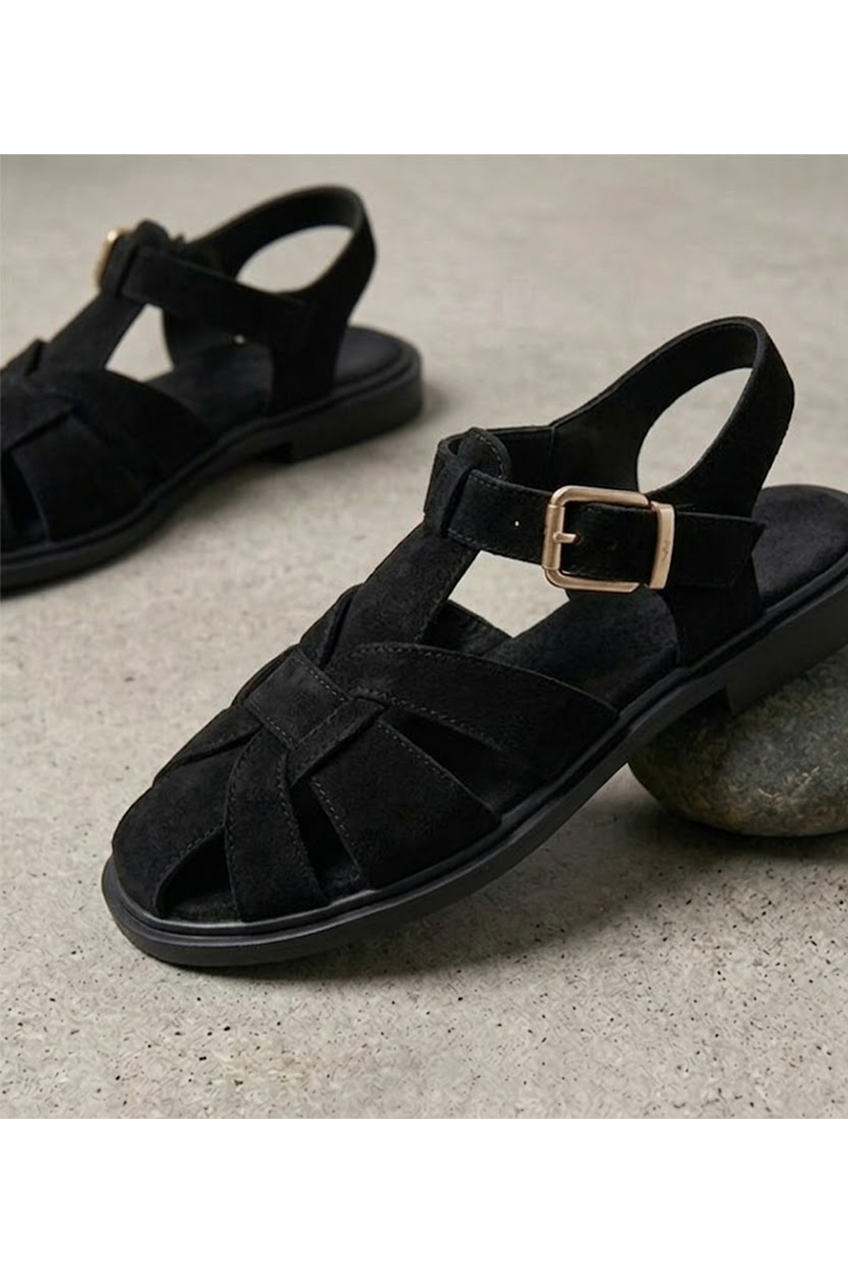 Women's Suede Soft Sole Cornered Cage Cut Comfortable Sandals
