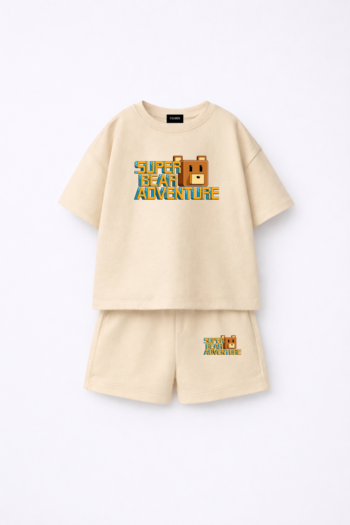 Super Bear Adventure Super Bear Printed Oversize 100% Cotton T-Shirt Shorts 2pcs Kids Set