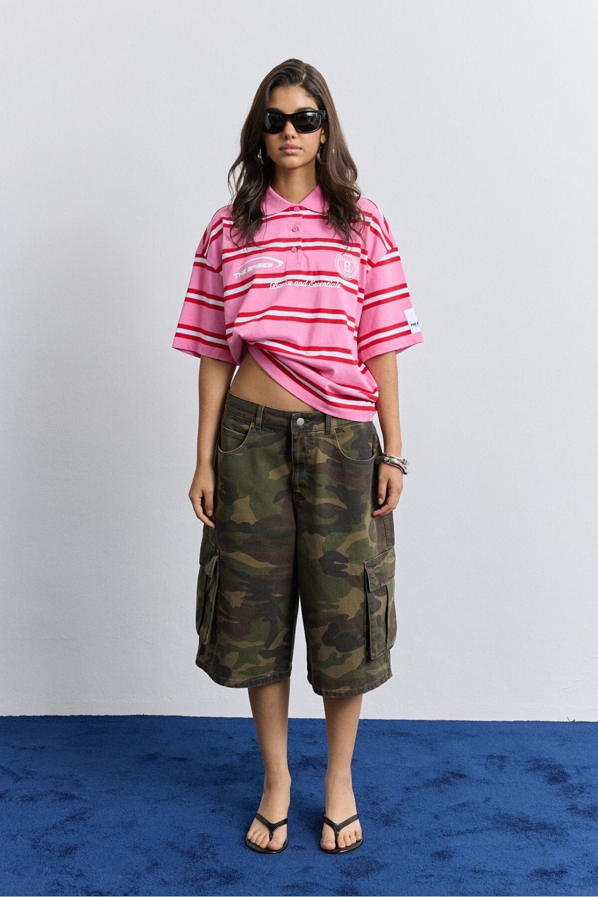 Polo Neck Striped Oversize T-Shirt