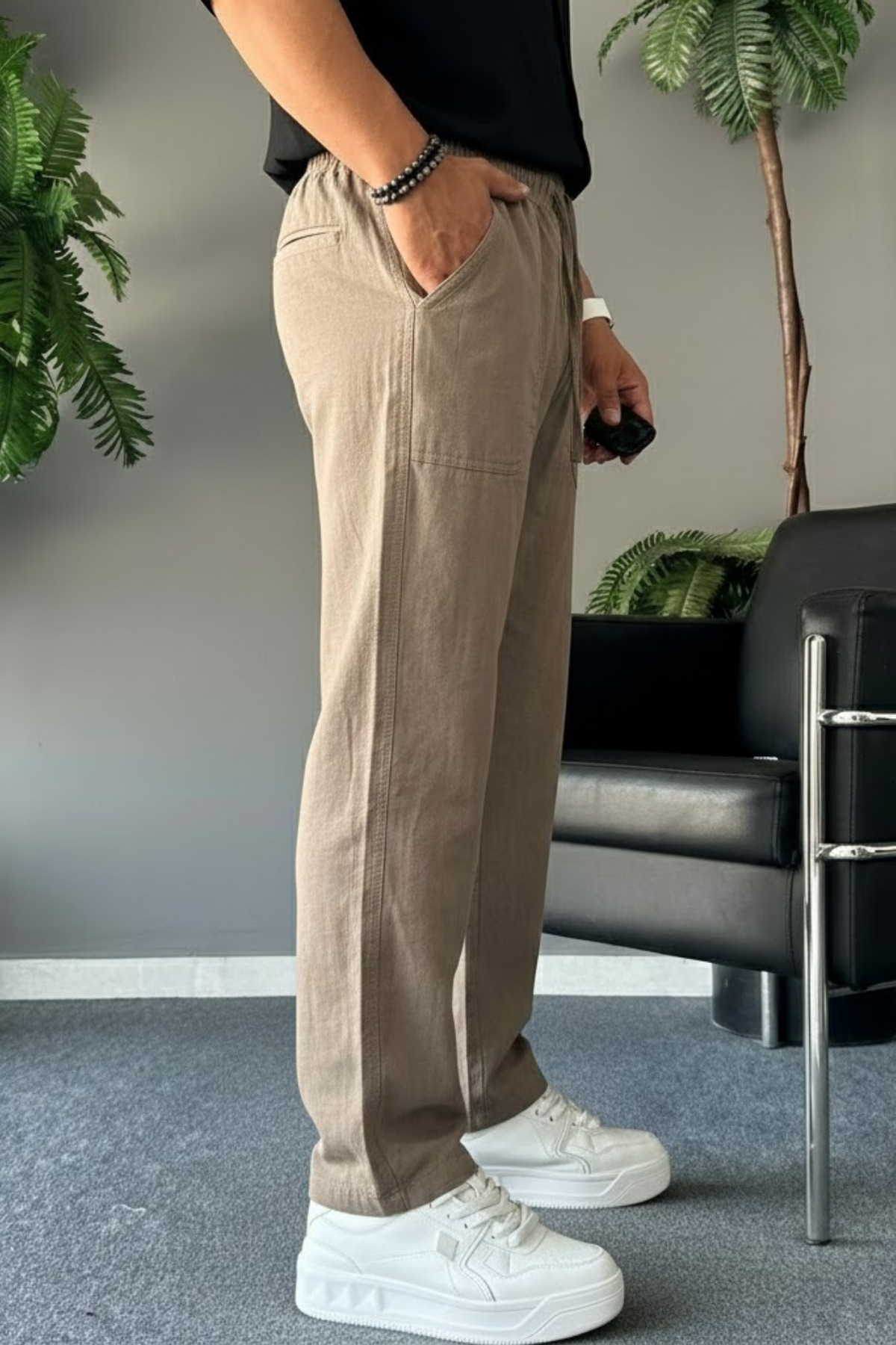 COMBİNE MİCHAİL Erkek Beli Lastikli 3 Lü Keten Pantolon görsel 7
