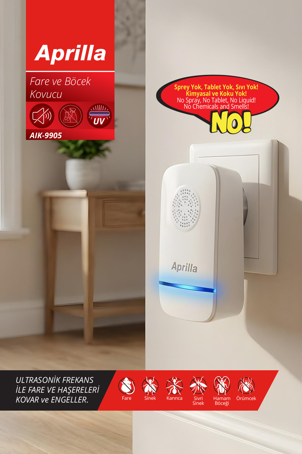 Aprilla AIK-9905 Fare ve Böcek Kovucu | Ultrasonik Kovucu