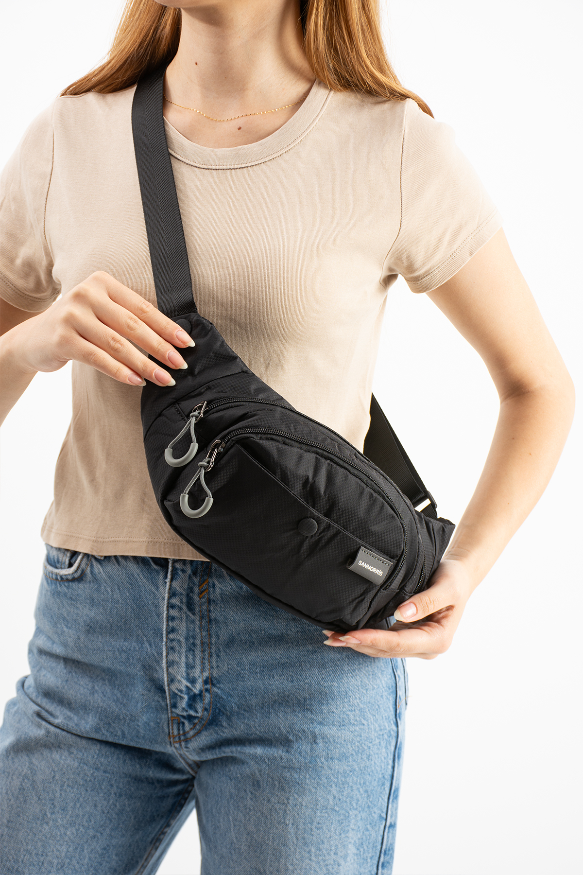 Sanmorris Unisex Paraşüt Kumaş Siyah Renk Suya Dayanıklı 3 Bölmeli Body Bag Sargın görsel 5