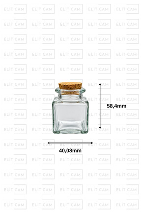 Elitcam 40 CC CAM KARE KAVANOZ MANTAR TIPALI - 40 ML KÖŞELİ KAVANOZ ( 20 ADET )