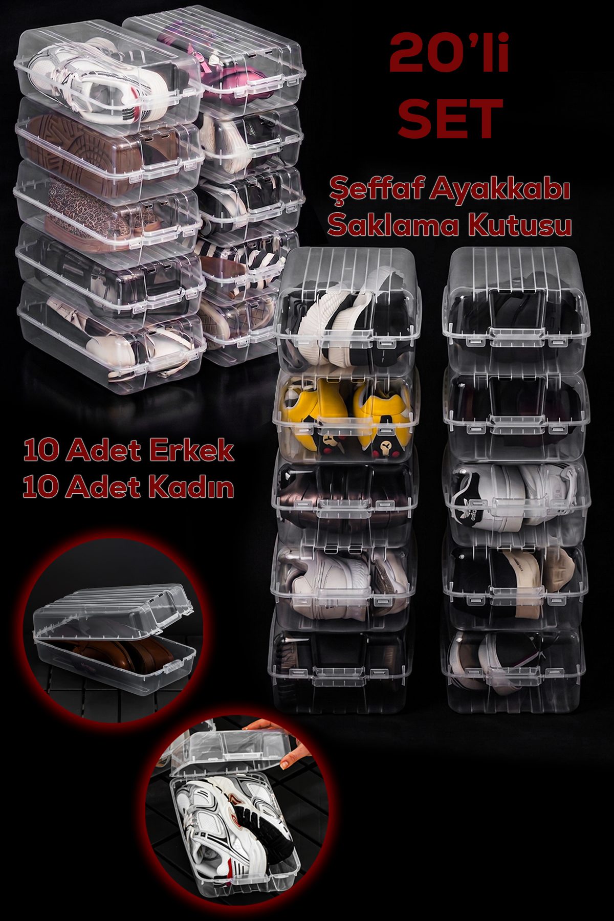 20 Pcs Men's Women's and Children's Shoe Storage Boxes - Transparent Practical Shoe Container Organizer Storage Set