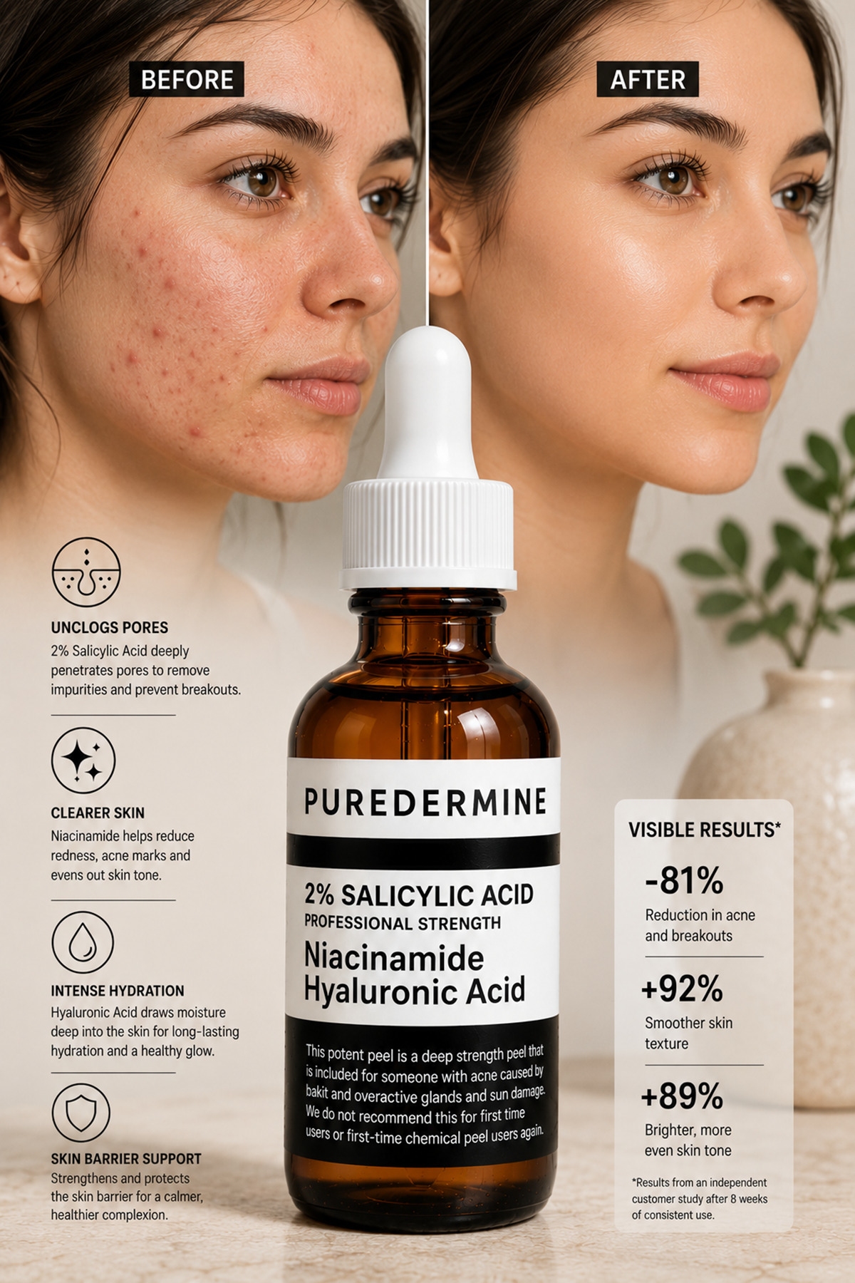 Salisilik Asit Serum %2 BHA İçerikli Niacinamide ve Hyaluronik Asit Destekli Siyah Nokta Karşıtı Yağlı ve Akneye Eğilimli Ciltler İçin Bakım Serumu — 35-2 — تصویر 7 از 8