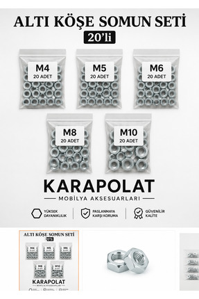 KARAPOLAT Altı Köşe Somun Seti 100Parça (M4-M10 ARASI 5 ÖLÇÜ)