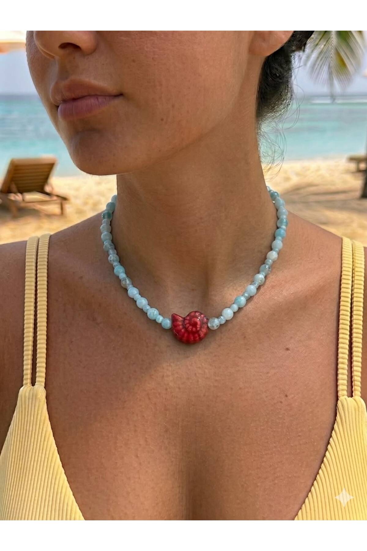 Deniz Kabuğu Charm Mavi Yazlık Boncuk Kadın Kolye - Detay Görseli 1