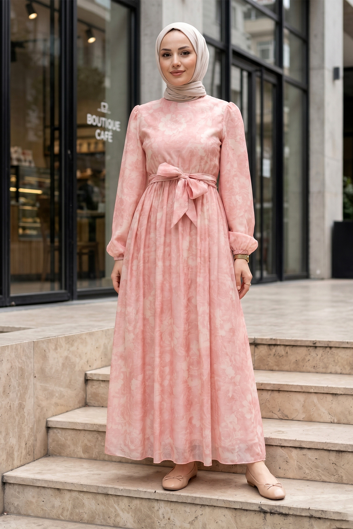 Women's Balloon Sleeve Lined Tulle Summer Dress - Pink