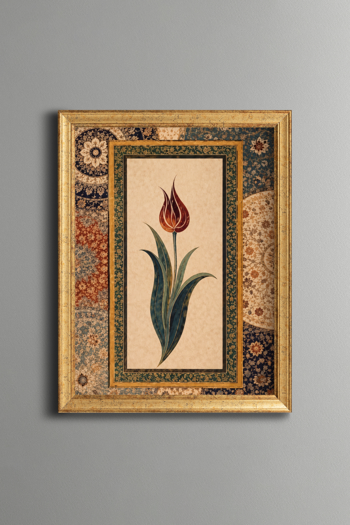 Tulip Motif Table - Vintage Patterned Frame - Slim Model