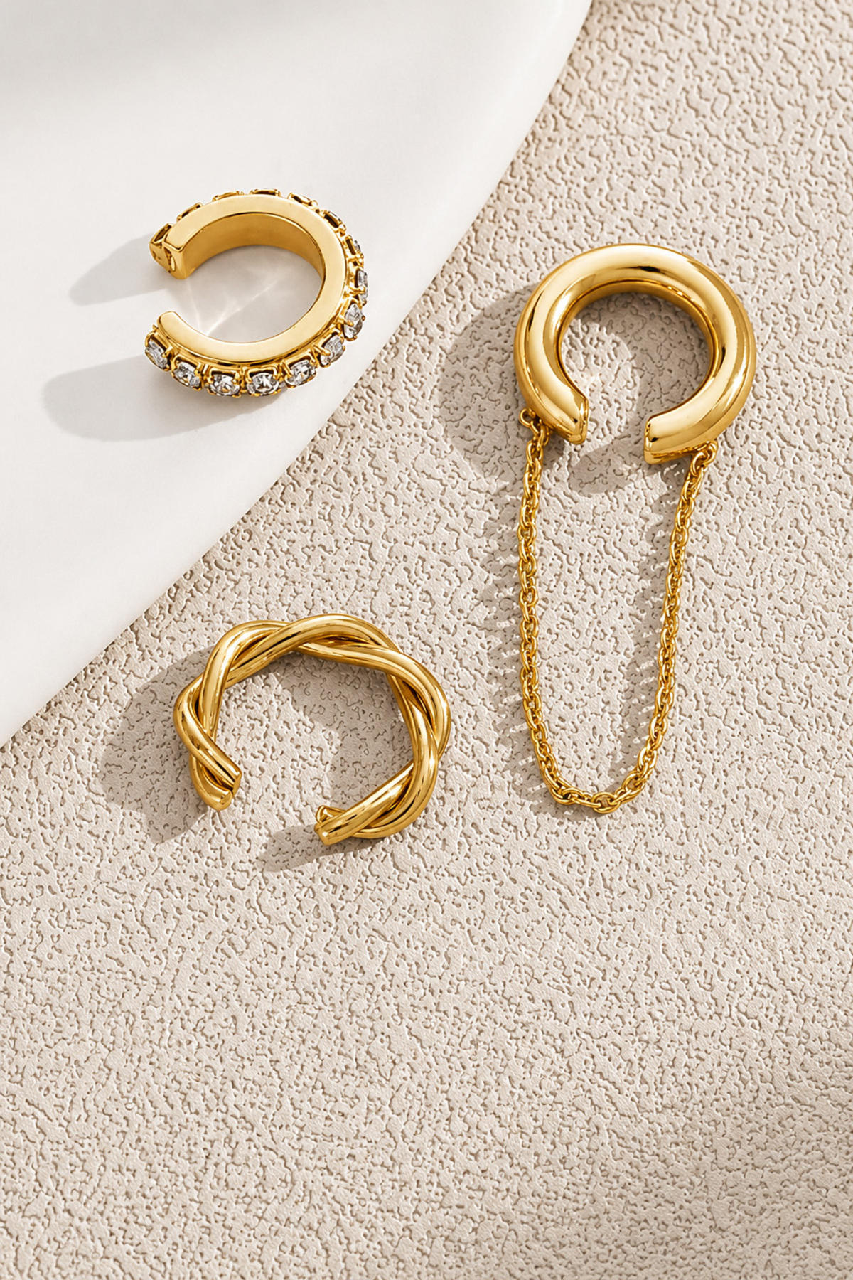 The Collection 3'lü Deliksiz Zirkon Taşlı Kadın Ear Cuff Kıkırdak Küpe Set görsel 4