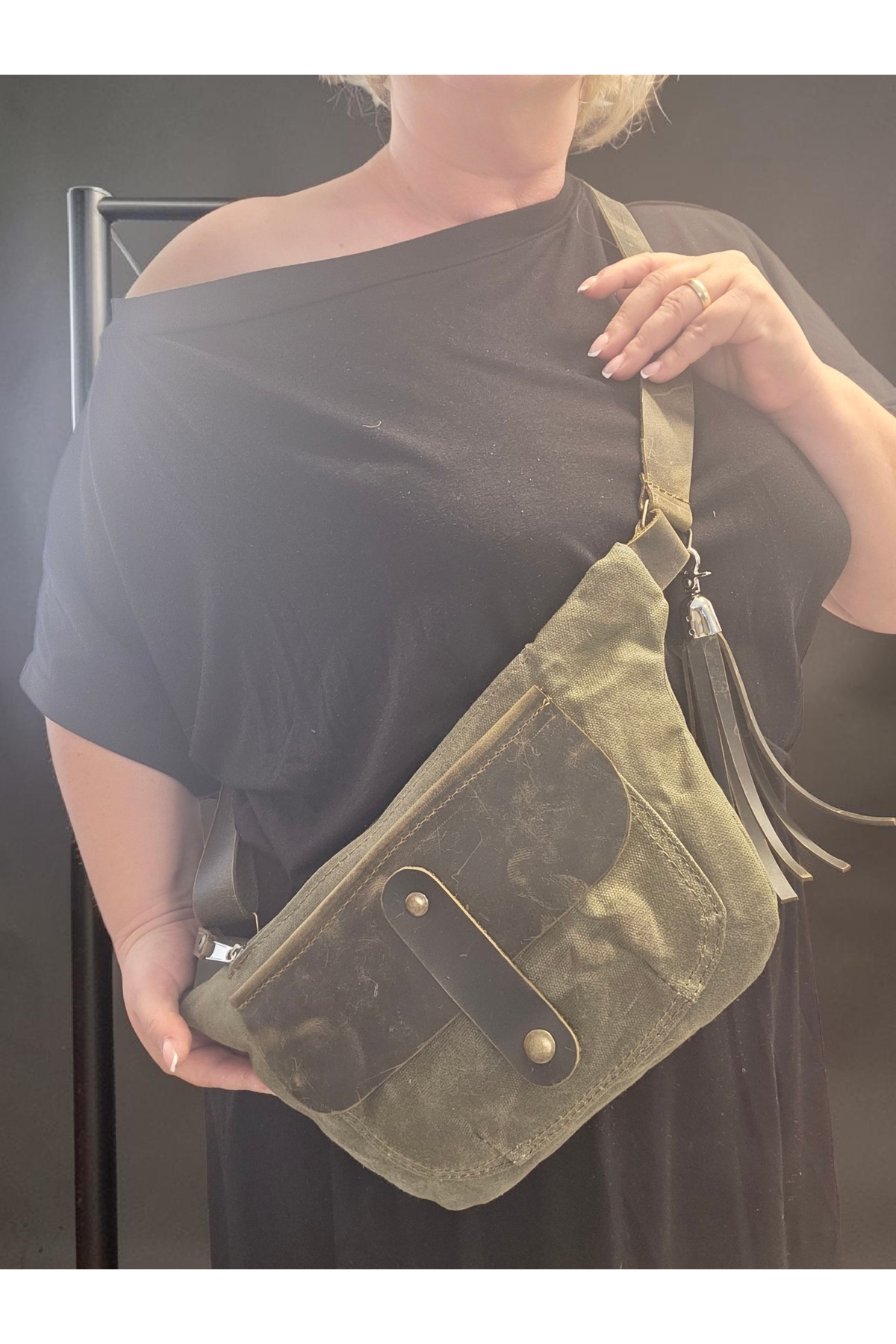 Mu leather design tiu canvas bel çantası görsel 3